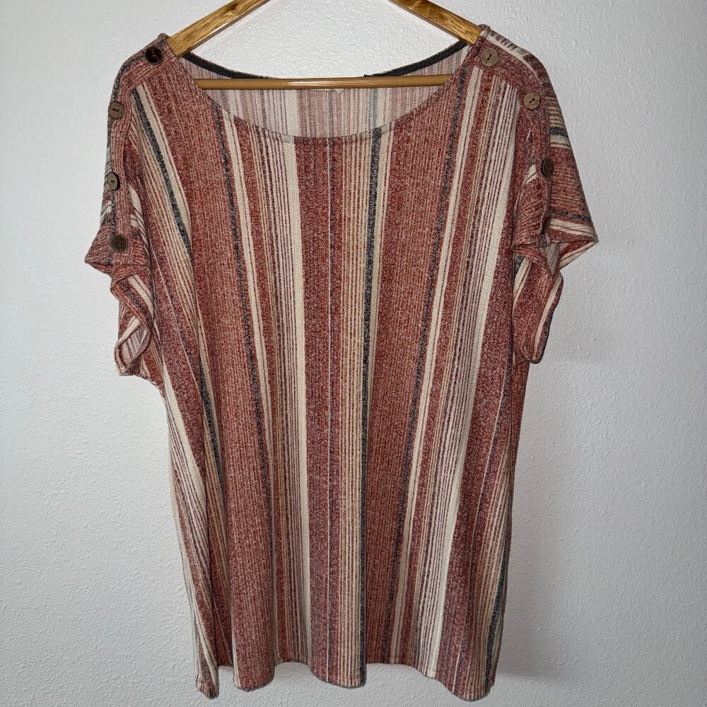 Above and Beyond Striped Lightweight Cap Sleeves with‎ Shoulder Buttons Size 2X